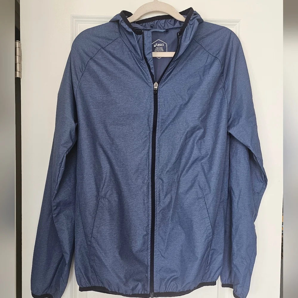 ASICS Blue Lightweight Hooded Windbreaker Jacket Size Small